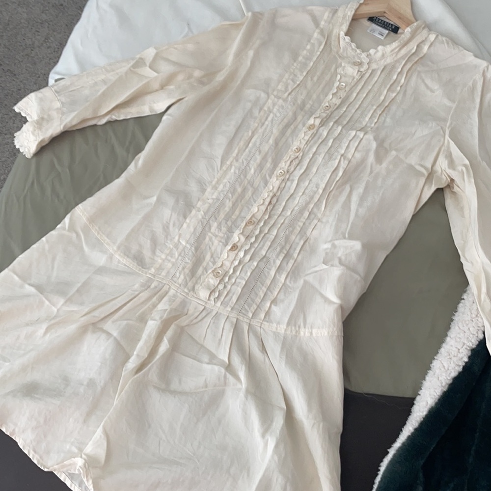 Peruvian Connection cream 3/4 sleeve retro blouse